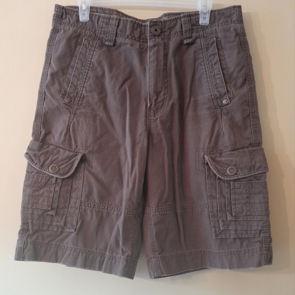 Helix 34 Men's Shorts Cargo Flat Front Casual Zip Pockets Gray Outdoors Hiking